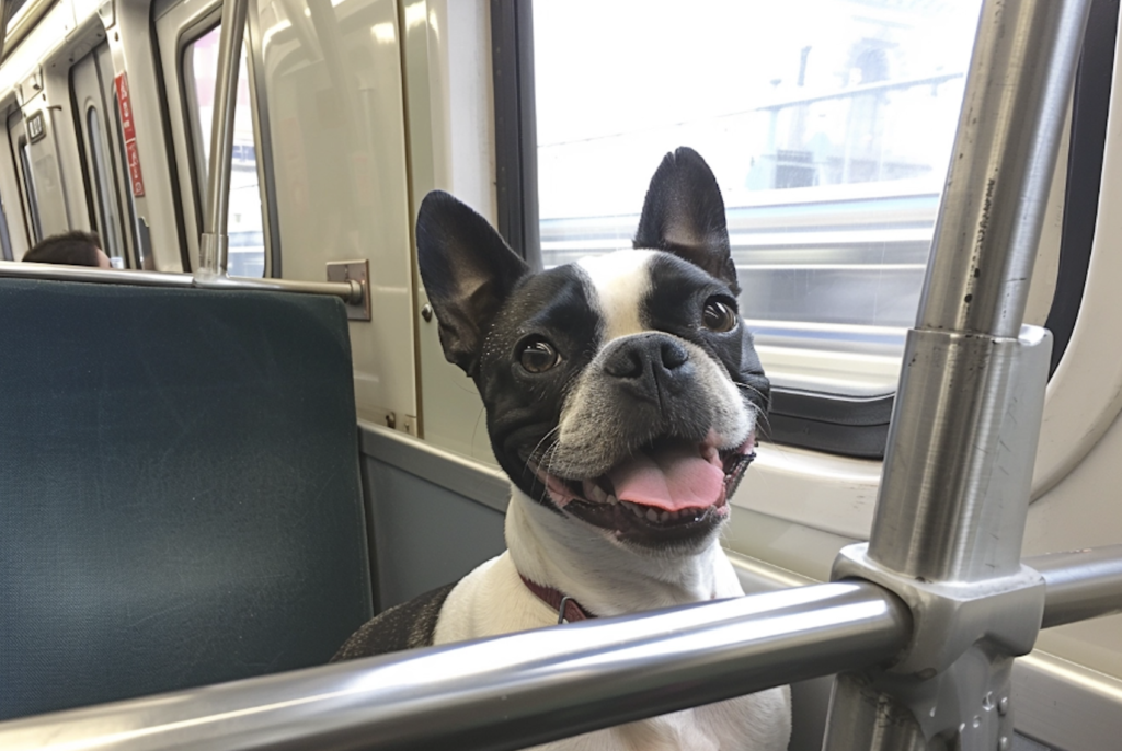Boston terrier in the train