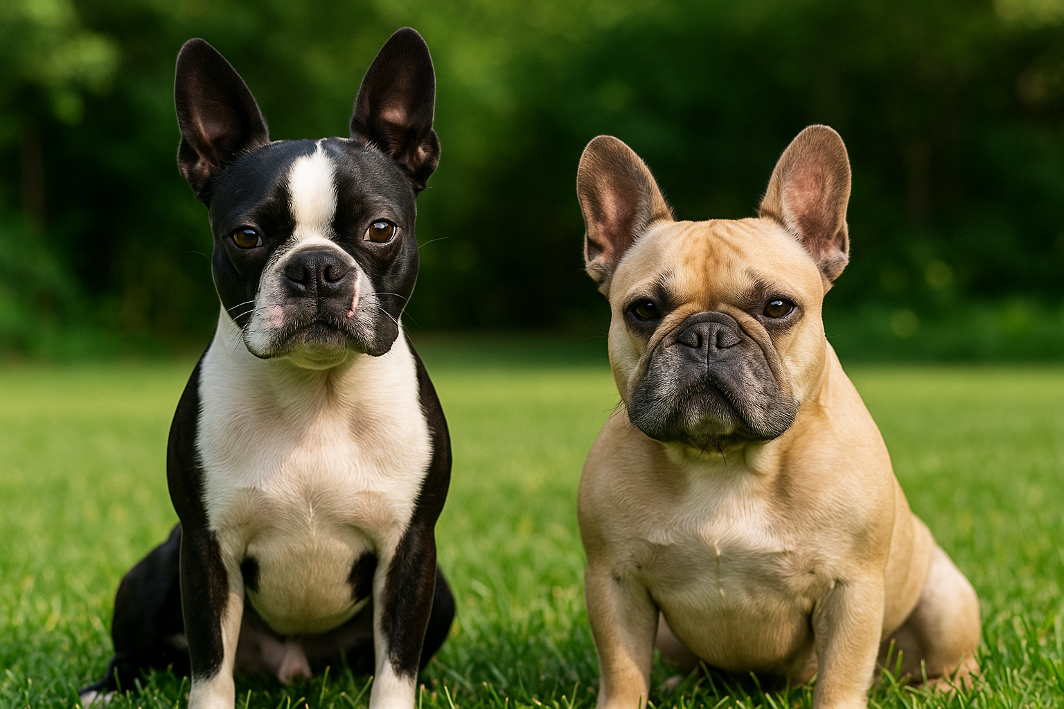 Boston Terrier and French Bulldog sitting together